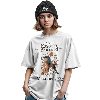 Missouri Eastern Bluebird T-Shirt, Vintage State Bird Floral Tee