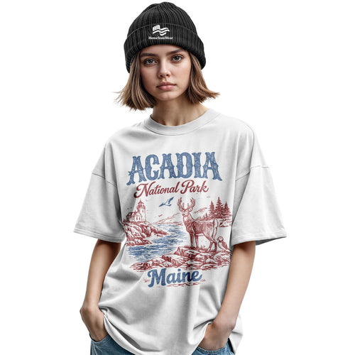 Acadia National Park Maine Tee | Scenic Deer Coastal Shirt