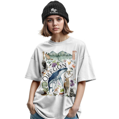 Oregon Watercolor Wildlife T-Shirt, Pacific Northwest State Pride Tee