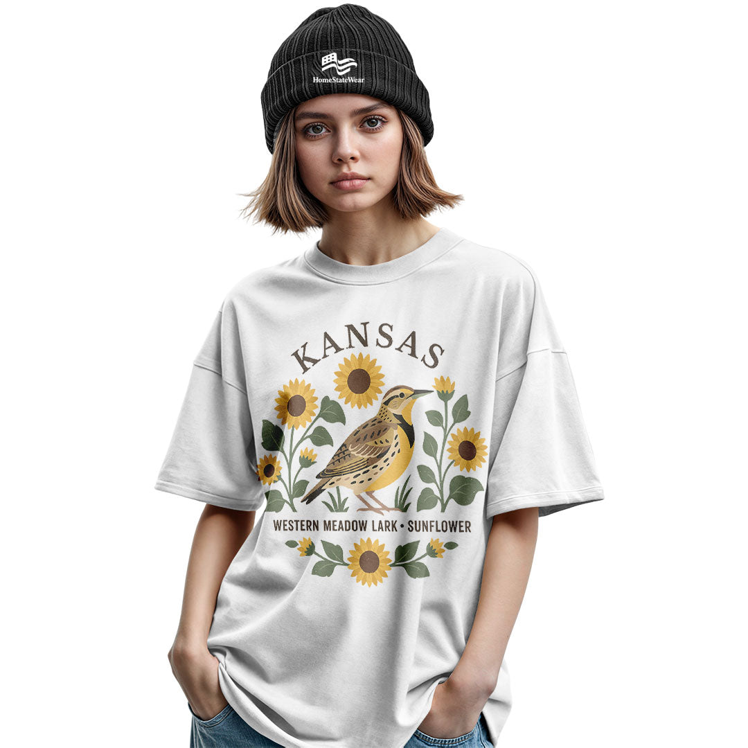 Kansas Meadowlark & Sunflower Tee | Bird Lover Nature Shirt
