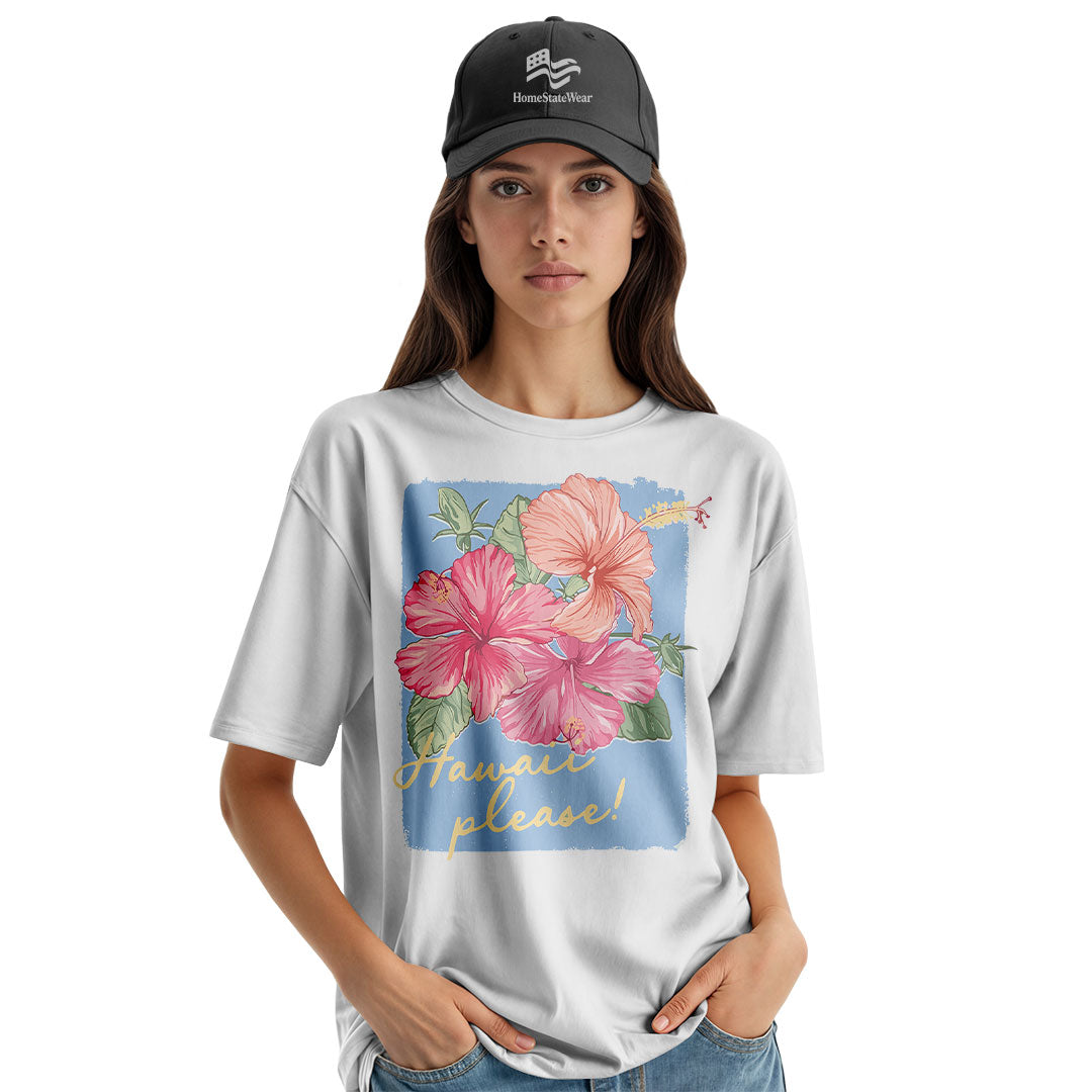 Hawaii Please Hibiscus Comfort Colors Tee | Tropical Vacation Shirt
