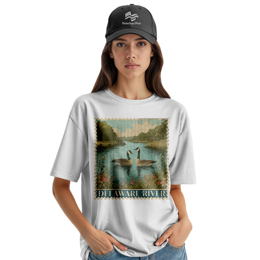 Delaware River Geese Stamp Tee | Vintage Nature Comfort Colors Shirt