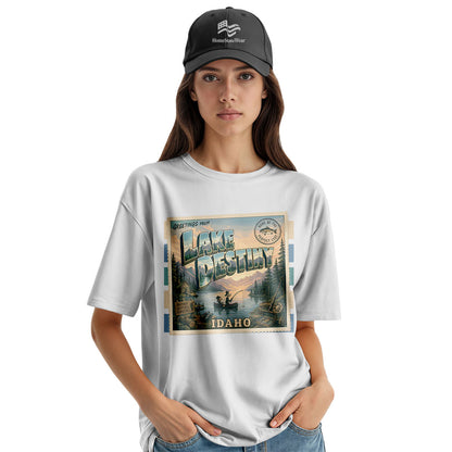 Lake Destiny Idaho Comfort Colors Retro Camping Postcard Shirt