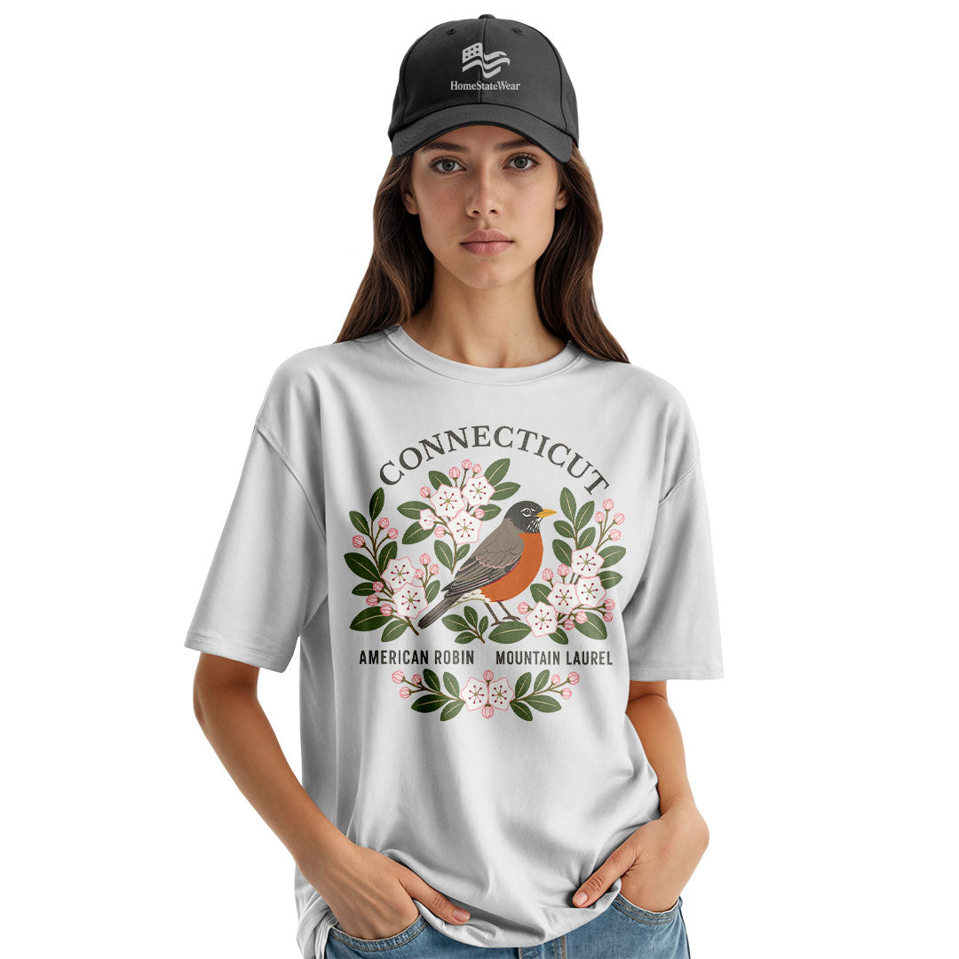 Connecticut Robin & Mountain Laurel Tee | State Bird Flower Shirt