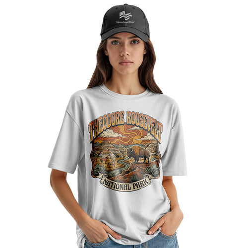 Theodore Roosevelt National Park T-Shirt, Retro Badlands Bison Tee