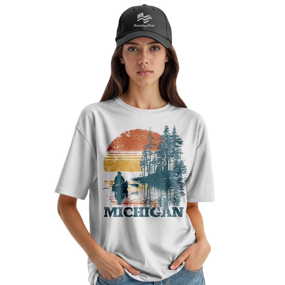 Michigan Sunset Canoe T-Shirt, Vintage Lake Graphic Tee