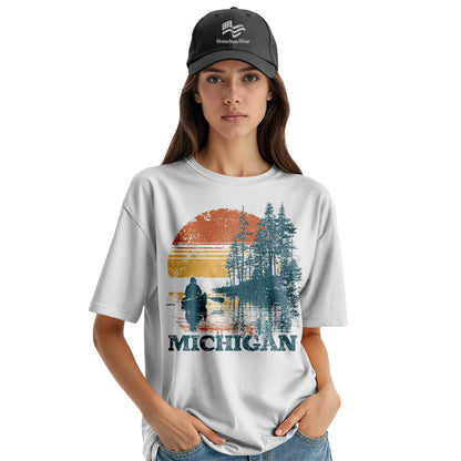 Michigan Sunset Canoe T-Shirt, Vintage Lake Graphic Tee