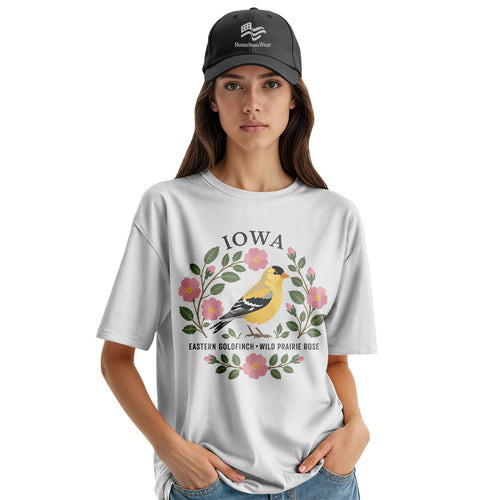 Iowa Goldfinch & Prairie Rose Tee | Bird Lover Nature Shirt