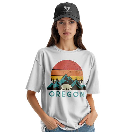 Oregon Bear Mountain T-Shirt, Vintage Sunset Nature Graphic Tee