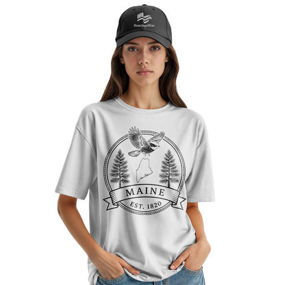 Maine Est 1820 T-Shirt | Chickadee White Pine Souvenir Tee