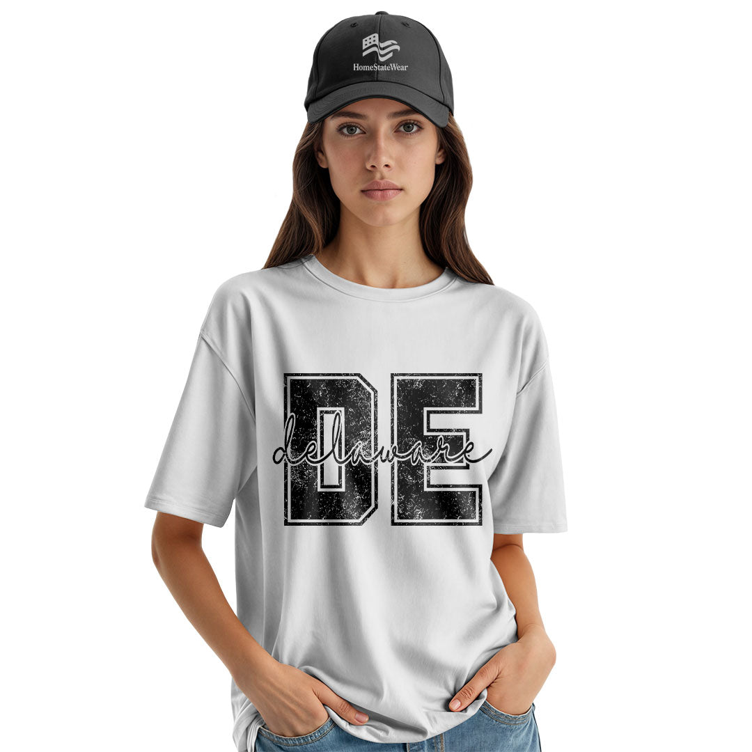 Distressed Delaware Comfort Colors Tee | Retro Varsity State Shirt
