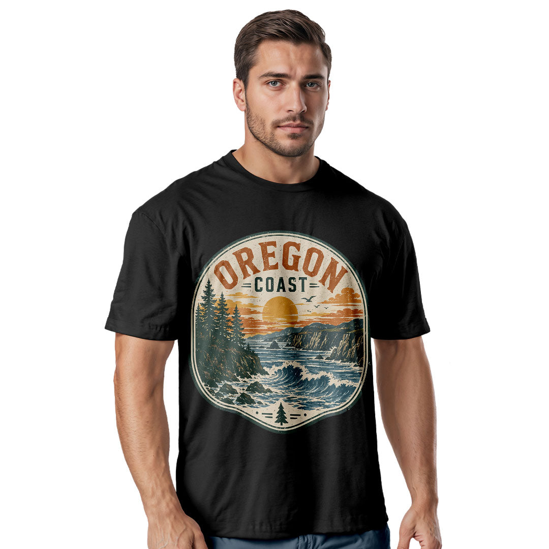 Oregon Bear Mountain T-Shirt, Vintage Sunset Nature Graphic Tee