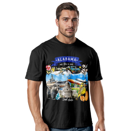 Artistic Alabama State Themes and Landmarks T-Shirt