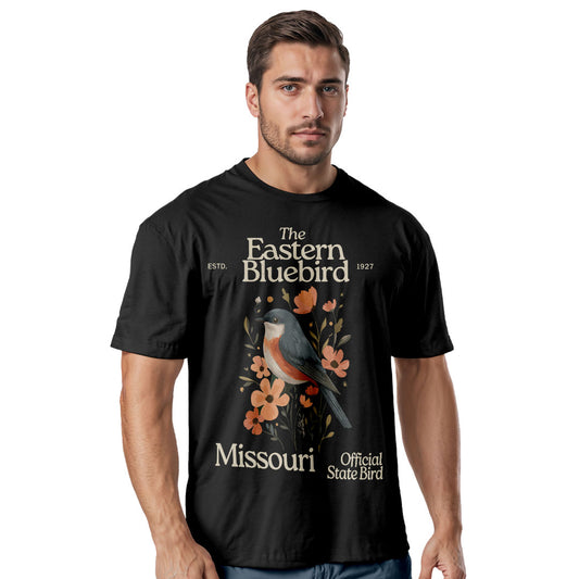 Missouri Eastern Bluebird T-Shirt, Vintage State Bird Floral Tee