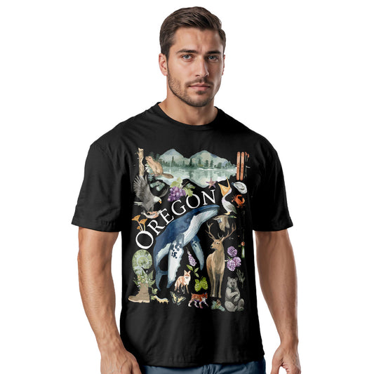 Oregon Watercolor Wildlife T-Shirt, Pacific Northwest State Pride Tee