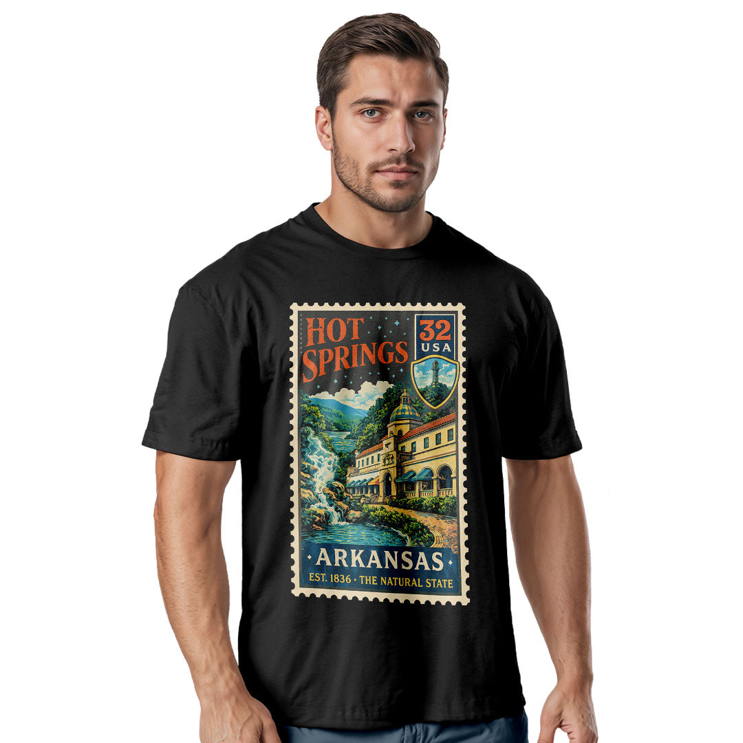 Hot Springs AR Postage Stamp Tee | Vintage Arkansas Travel Shirt
