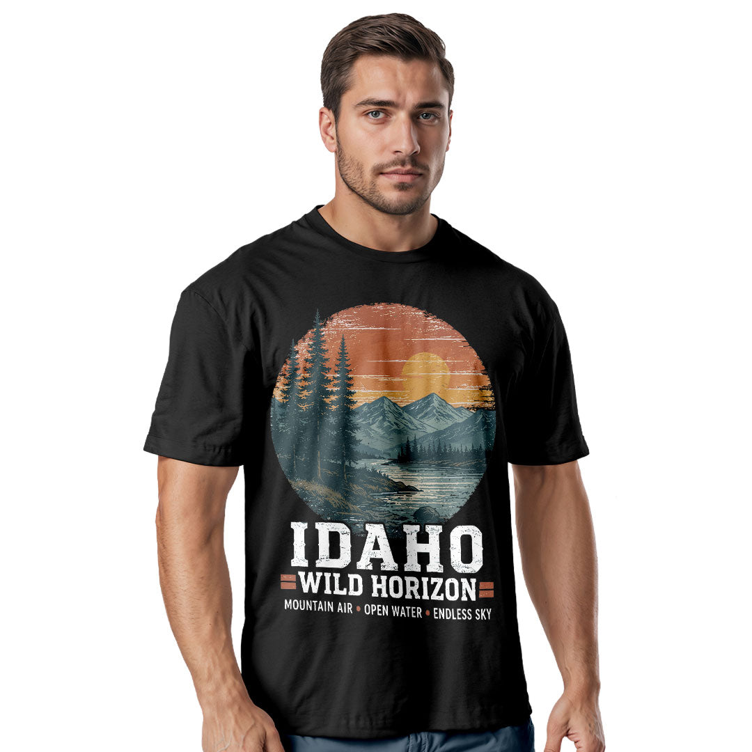Idaho Wild Horizon Tee | Vintage Mountain Lake Shirt