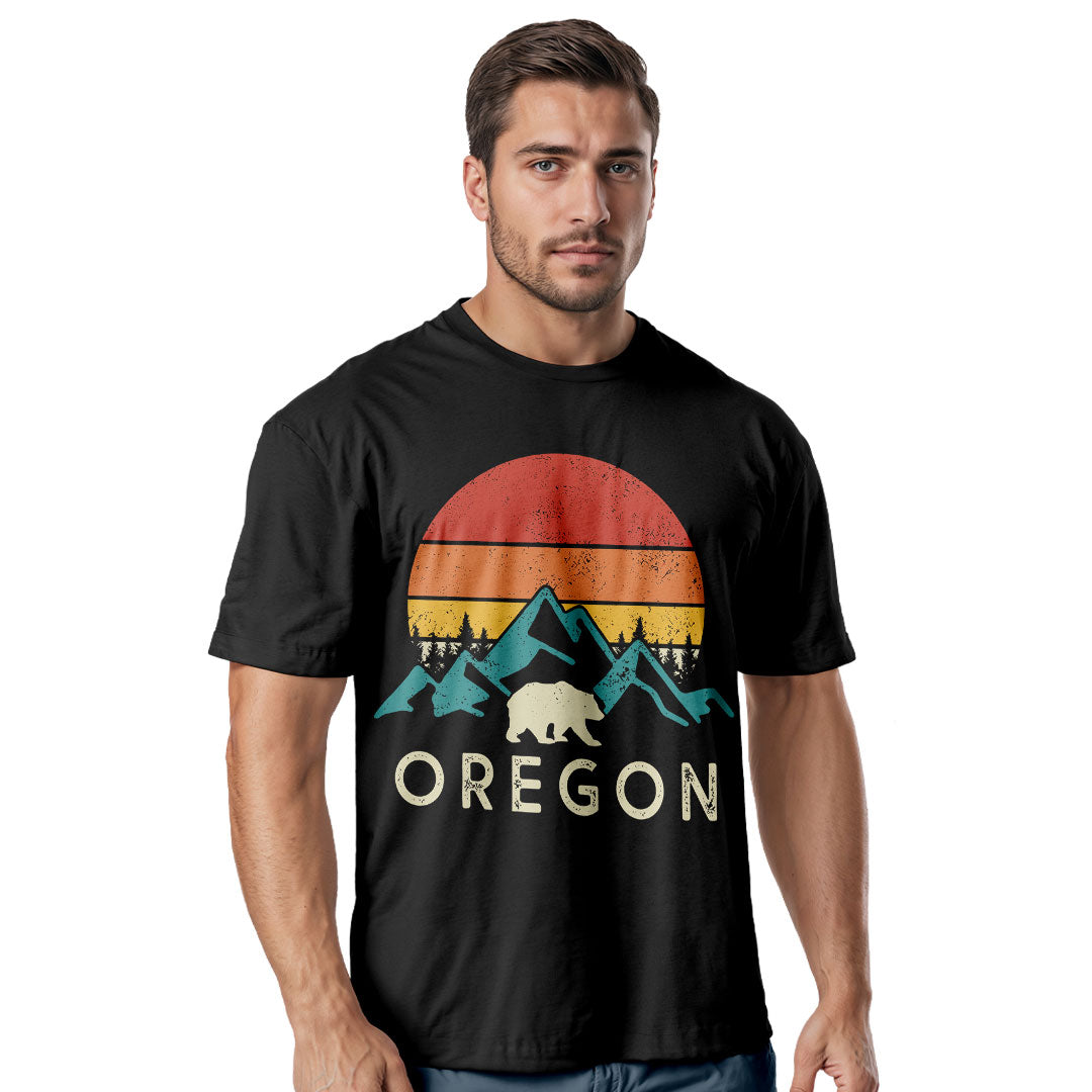 Oregon Bear Mountain T-Shirt, Vintage Sunset Nature Graphic Tee