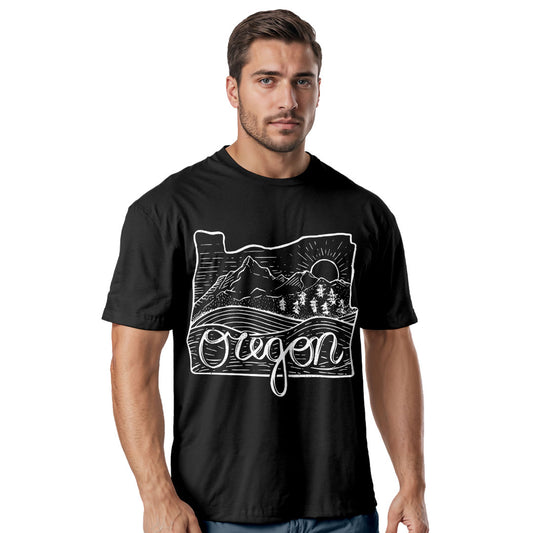 Illustrated Oregon T-Shirt, Vintage Pacific Northwest Nature Tee