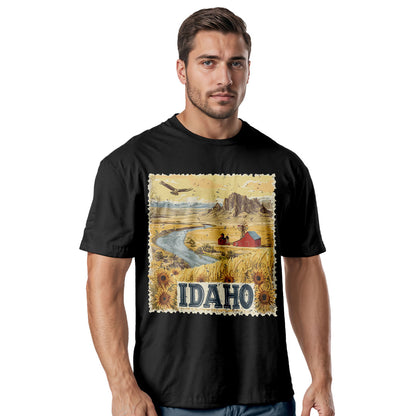 Idaho Sunflower Landscape Vintage Stamp Style Shirt