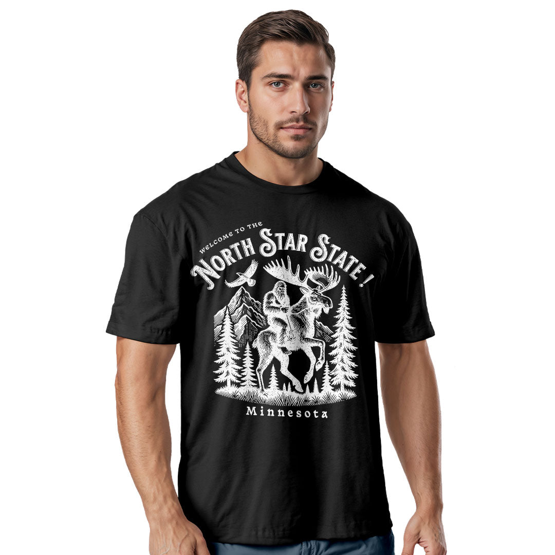 Welcome to Minnesota T-Shirt, North Star State Bigfoot & Moose Tee