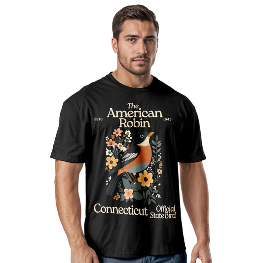 Connecticut American Robin Tee | Vintage Floral Bird Shirt