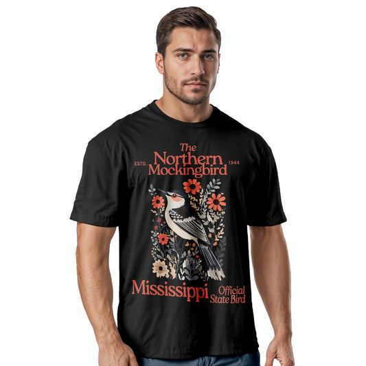 Mississippi Northern Mockingbird T-Shirt, Vintage Floral State Bird Tee
