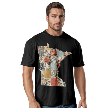 Minnesota Faux Patchwork Quilt T-Shirt, Midwest State Pride Tee
