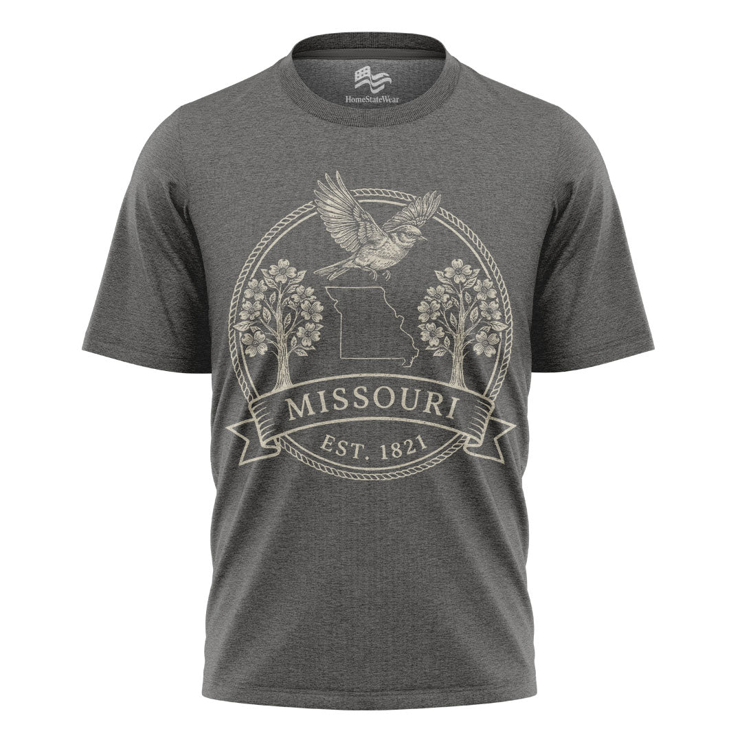 Missouri Statehood T-Shirt, Eastern Bluebird & Dogwood Souvenir Tee
