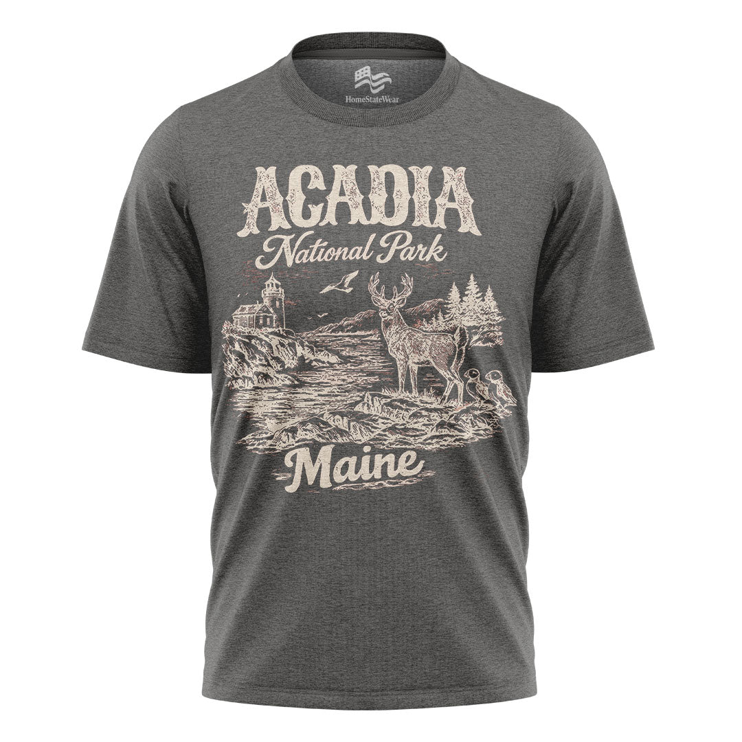 Acadia National Park Maine Tee | Scenic Deer Coastal Shirt