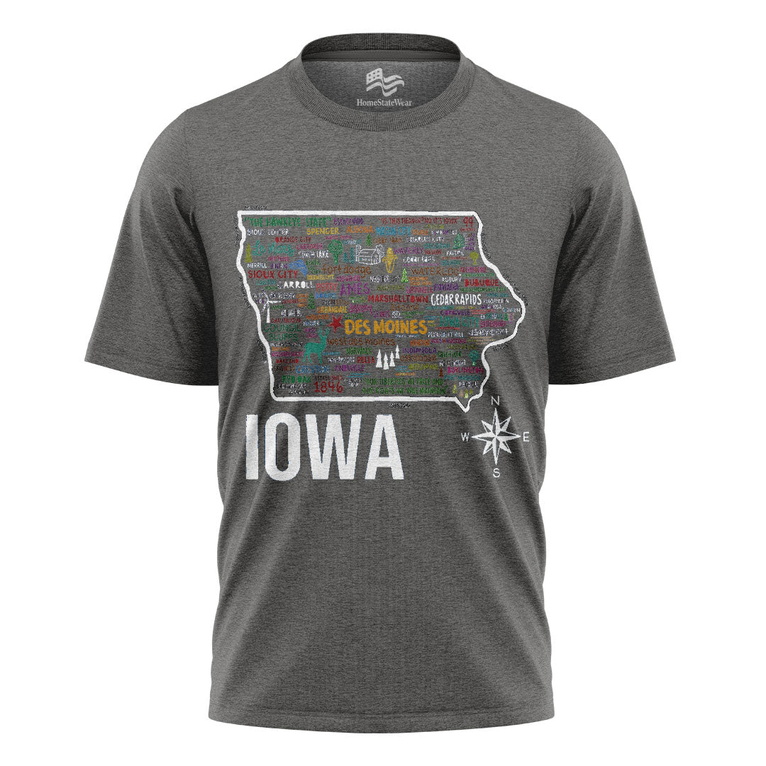 Iowa Map T-Shirt | Vintage Hawkeye State Tee