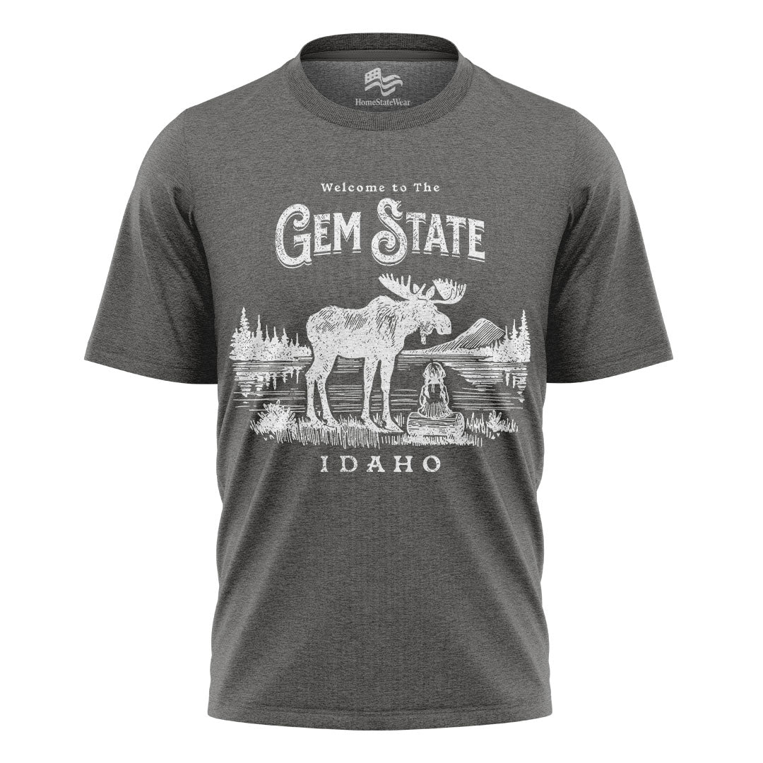 Welcome to Idaho T-Shirt, Gem State Moose Graphic Tee, Unique Travel Souvenir Gift Shirt