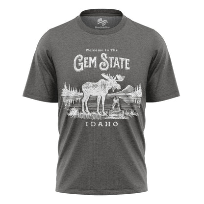 Welcome to Idaho T-Shirt, Gem State Moose Graphic Tee, Unique Travel Souvenir Gift Shirt