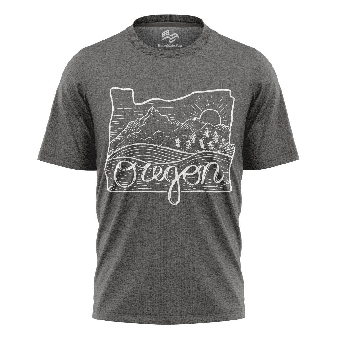 Illustrated Oregon T-Shirt, Vintage Pacific Northwest Nature Tee