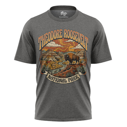 Theodore Roosevelt National Park T-Shirt, Retro Badlands Bison Tee