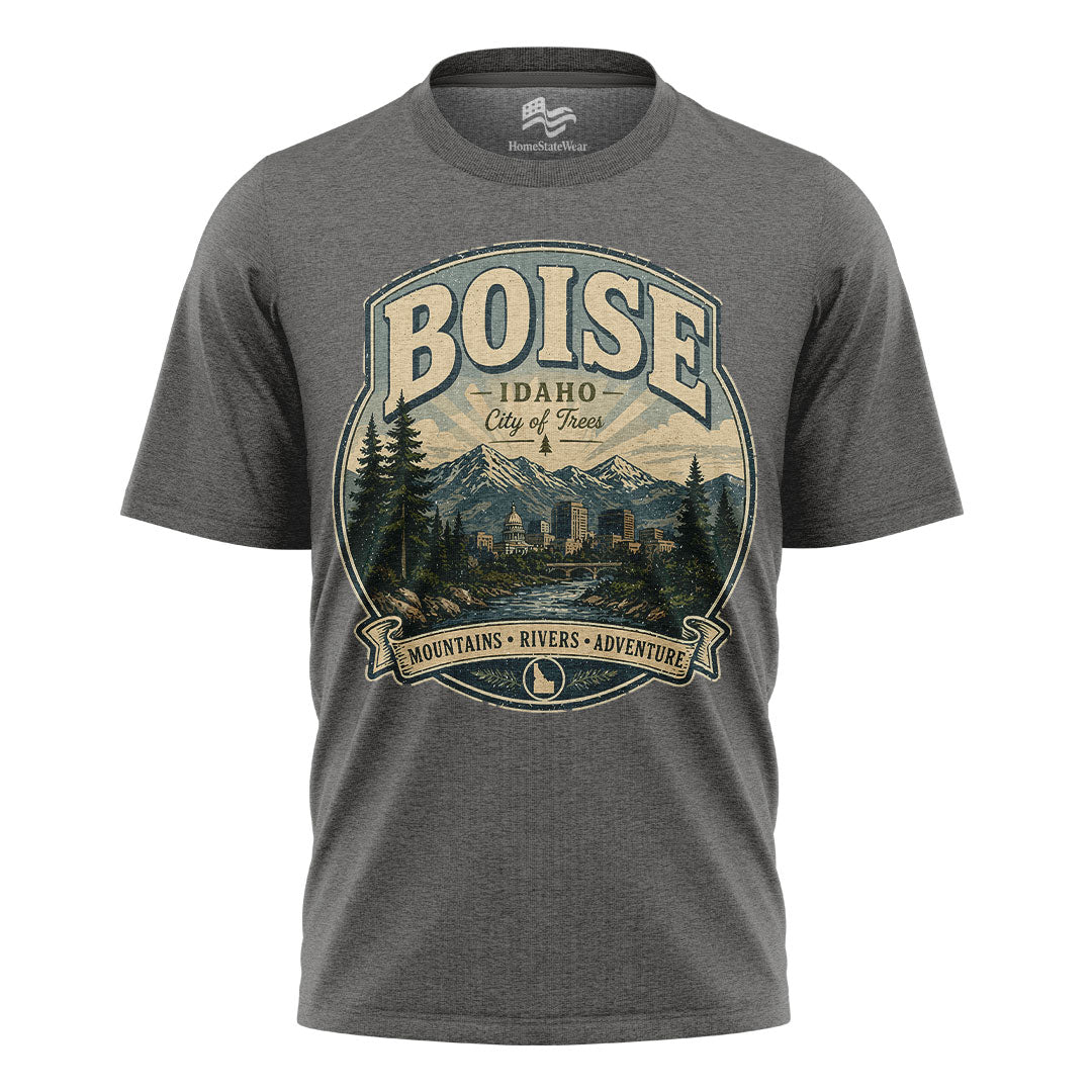 Boise Idaho City of Trees Vintage Mountain River Shirt