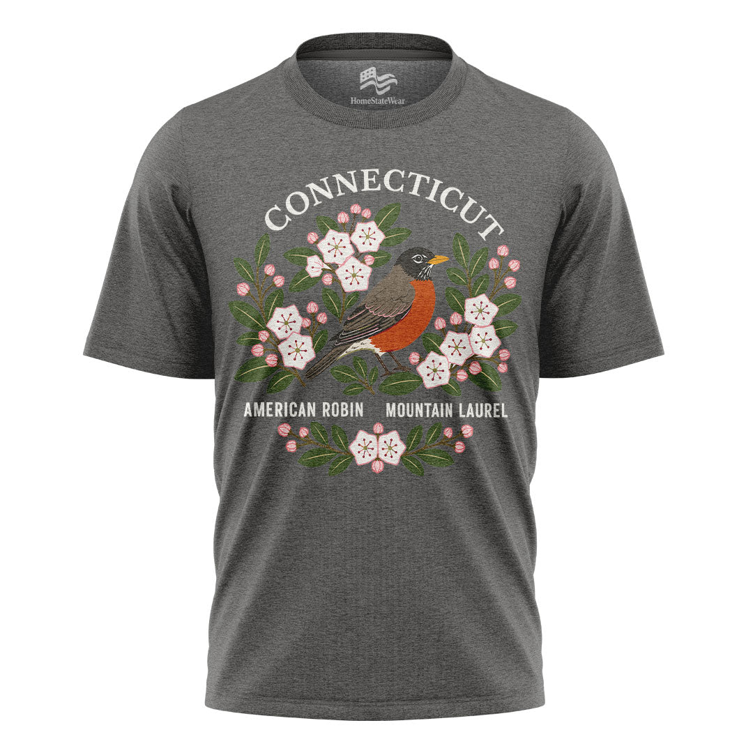 Connecticut Robin & Mountain Laurel Tee | State Bird Flower Shirt