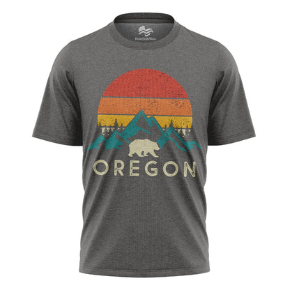 Oregon Bear Mountain T-Shirt, Vintage Sunset Nature Graphic Tee