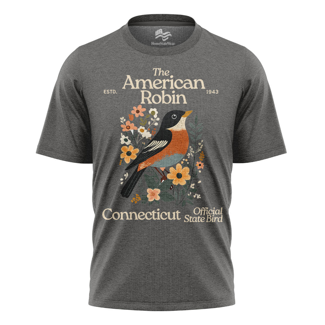Connecticut American Robin Tee | Vintage Floral Bird Shirt