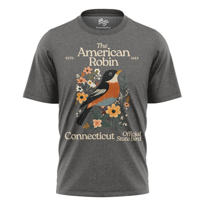 Connecticut American Robin Tee | Vintage Floral Bird Shirt