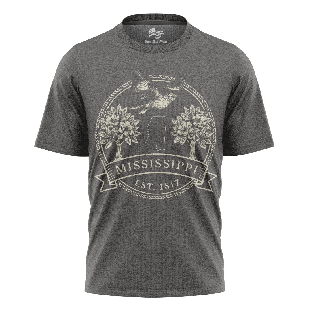 Mississippi Est. 1817 T-Shirt, Northern Mockingbird & Southern Magnolia State Pride Tee
