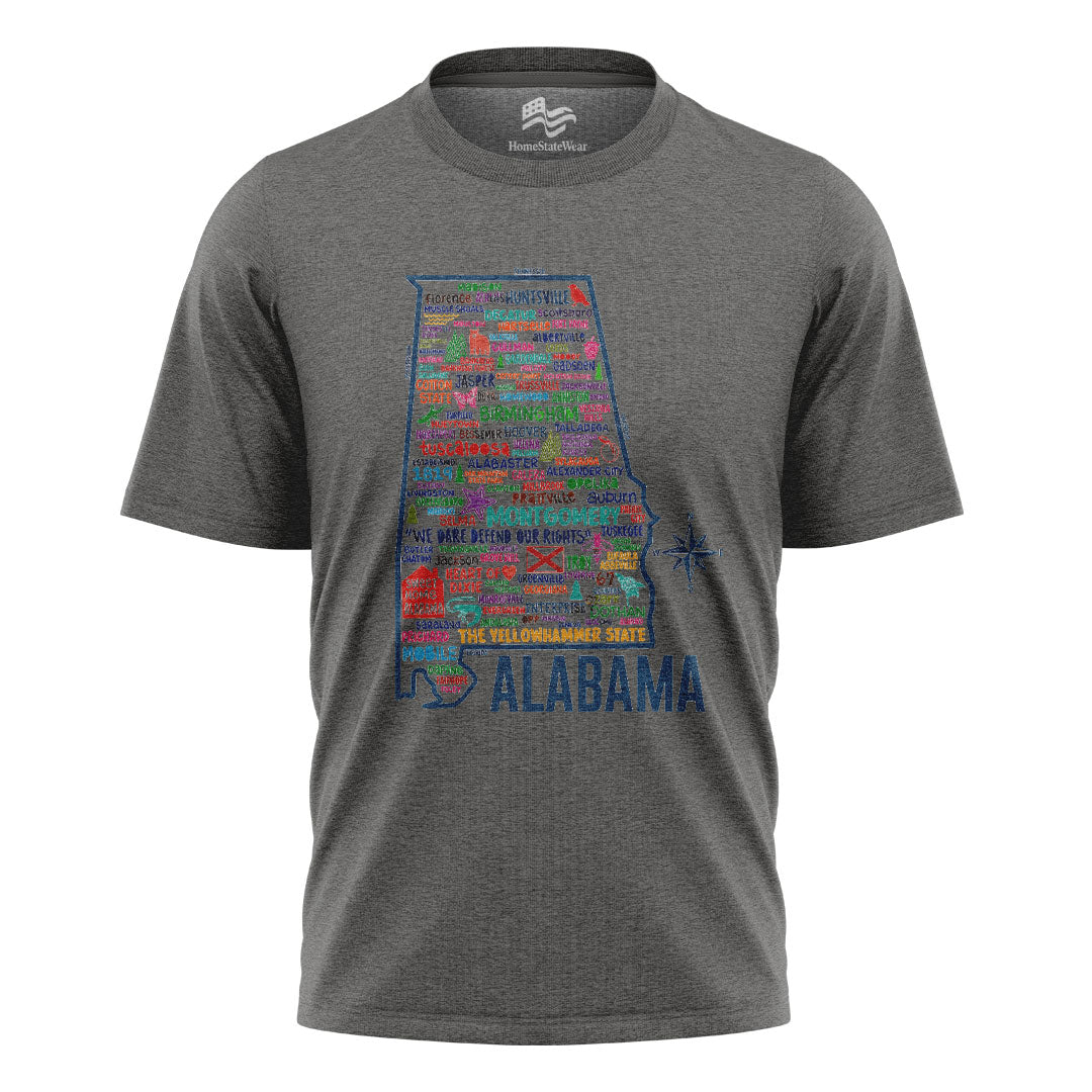 Alabama Heart of Dixie Vintage Map Graphic Tee