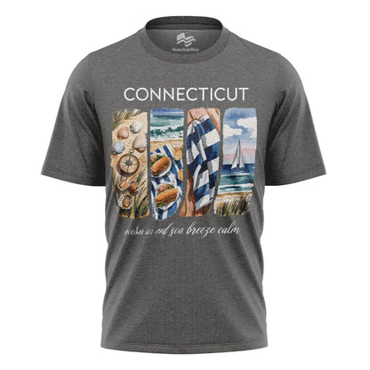 Connecticut Coastal T-Shirt, Nautical Sailboat & Seashell Graphic