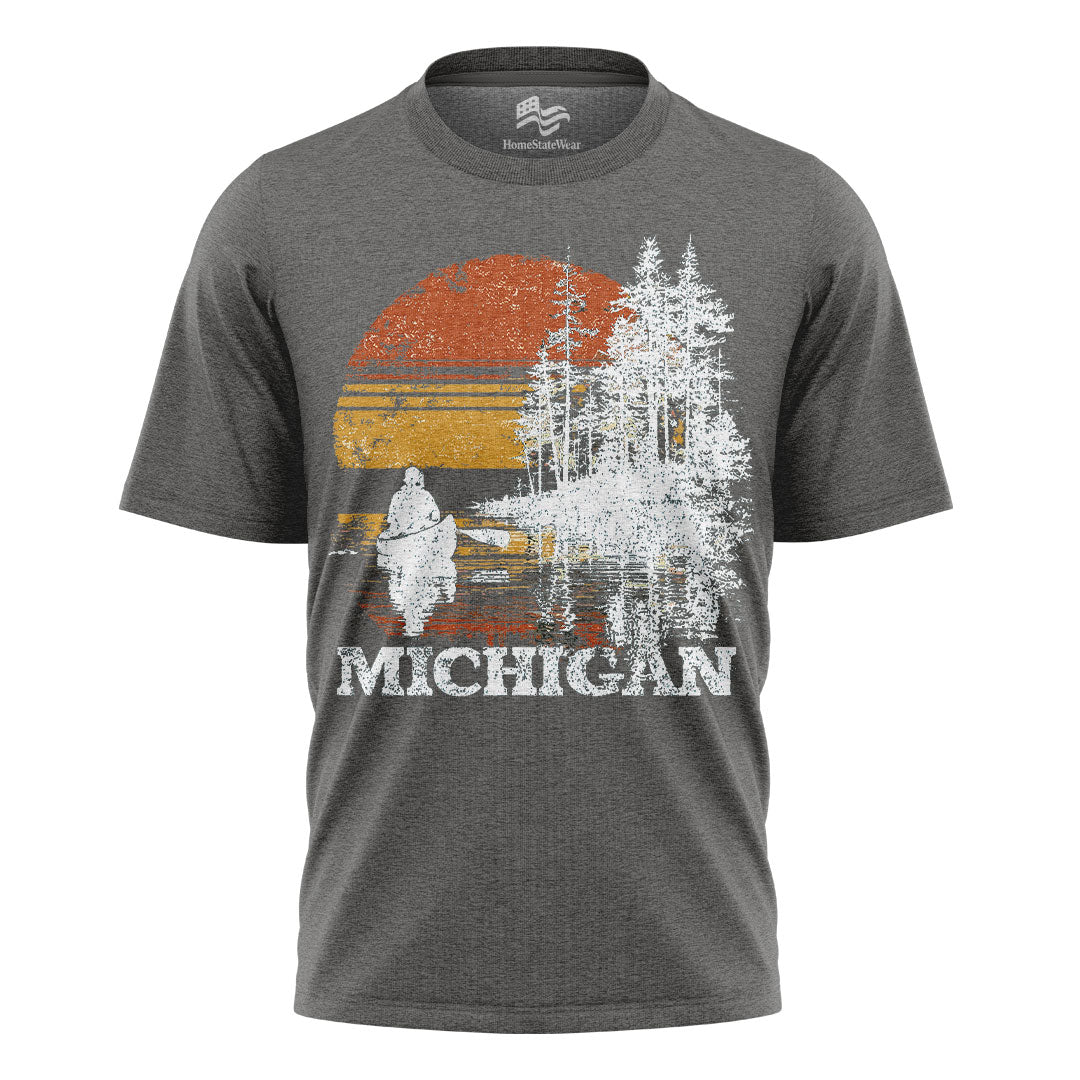 Michigan Sunset Canoe T-Shirt, Vintage Lake Graphic Tee