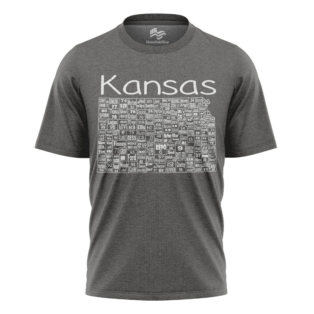 Kansas County Map T-Shirt | License Plate Graphic Tee