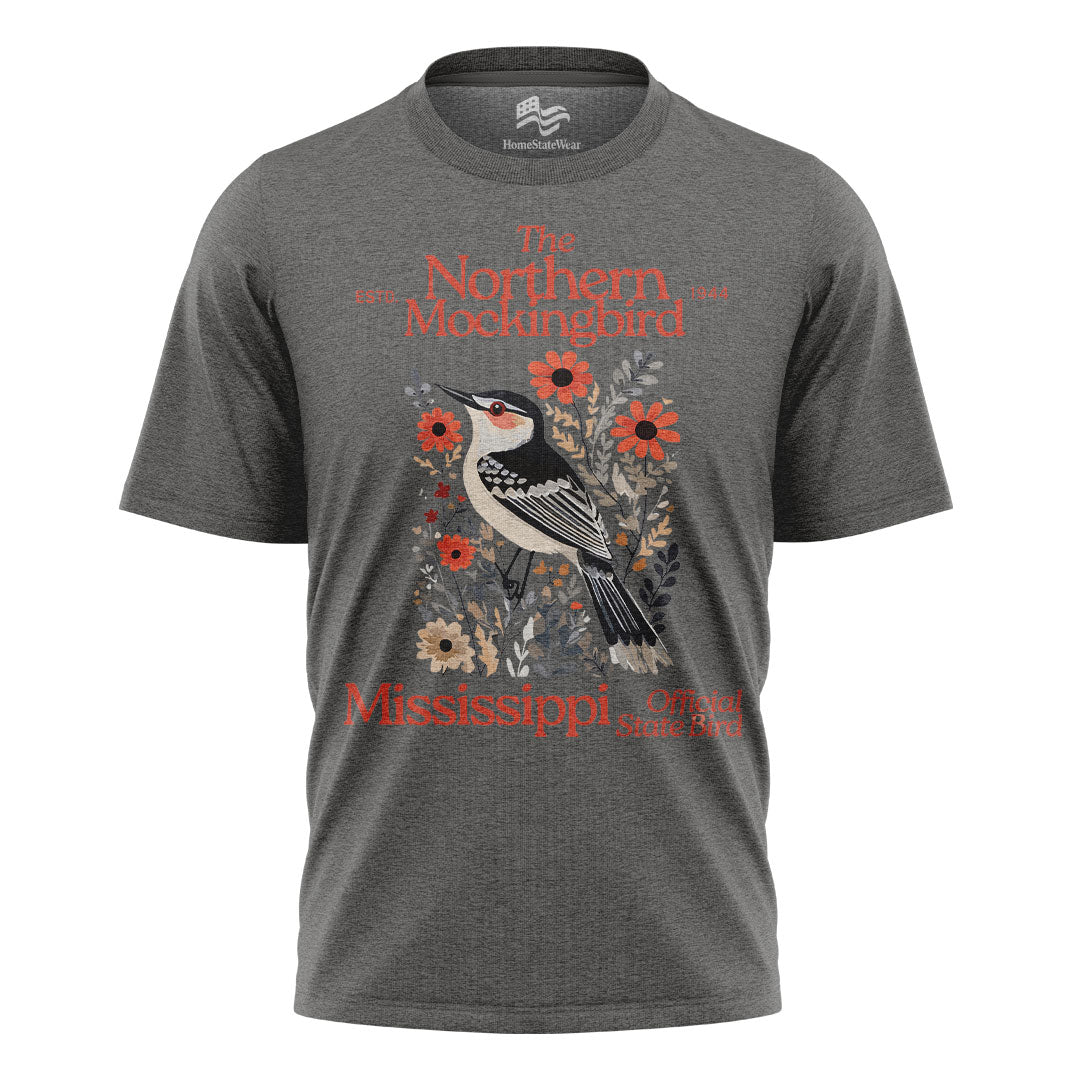Mississippi Northern Mockingbird T-Shirt, Vintage Floral State Bird Tee