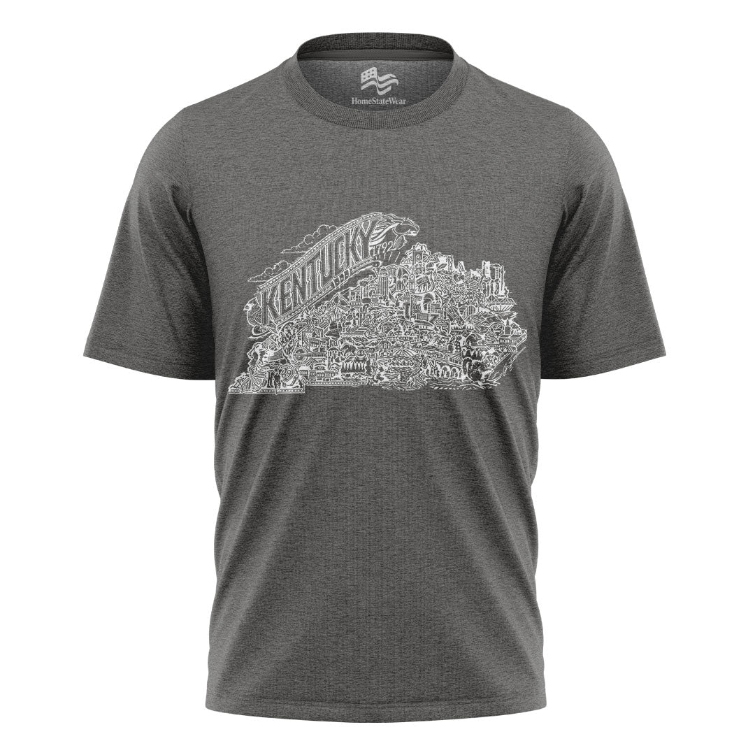 Grey Kentucky Map T-Shirt | Bluegrass State Pride Tee