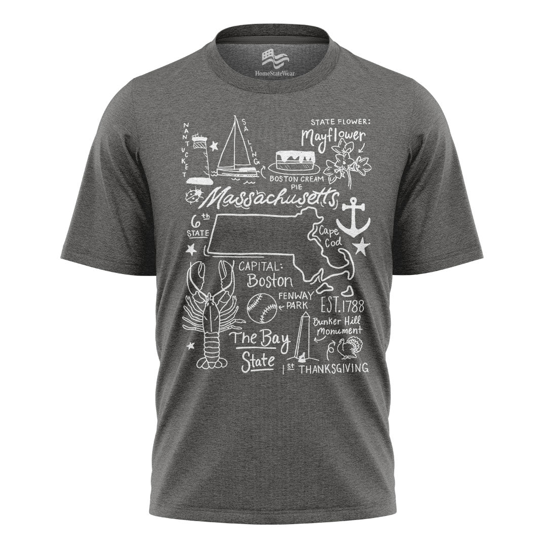 Massachusetts State Map T-Shirt | Bay State Travel Tee