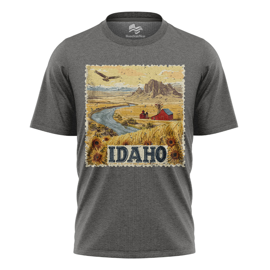 Idaho Sunflower Landscape Vintage Stamp Style Shirt