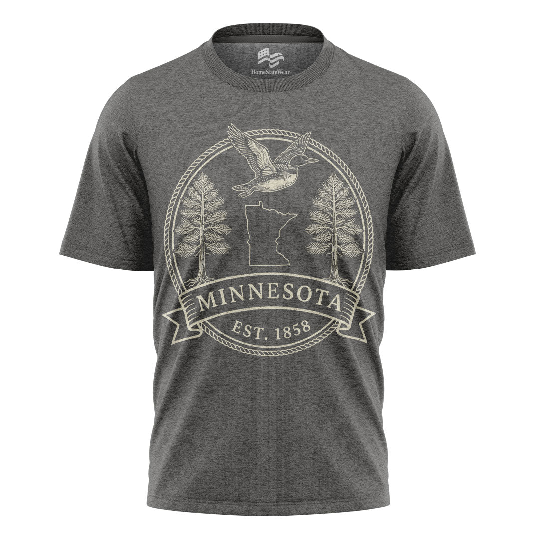 Minnesota Est. 1858 T-Shirt, Common Loon & Red Pine State Pride Tee